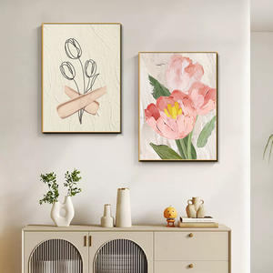 Dipinto Decorativo Moderno Minimalista Stile Crema con Fiori <span class=keywords><strong>di</strong></span> Tulipano, Quadro Incorniciato Fluttuante per Arredamento Soggiorno - Product Image 2