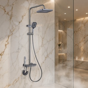 Thermostatic Piano Key Shower System 4 Modes Rainfall Top <b>Spray</b> Handheld Bidet Aluminum Alloy+ABS Wall <b>Mounted</b> Chrome Set - Product Image 1