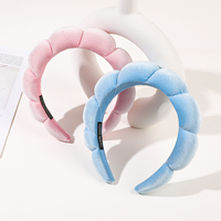 Bandeau en velours pour femme avec éponge intégrée pour le maquillage, les soins du visage et la douche