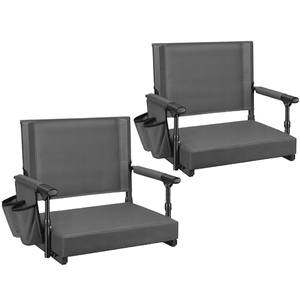 Chaises de stade pliantes d'extérieur avec dossier, accoudoirs, porte-gobelet, sangle d'épaule, gris, tissu Oxford 600D, mobilier d'extérieur moderne - Product Image 1