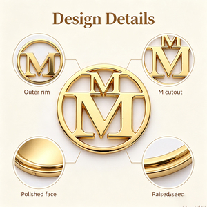 ป้ายโลหะรูปวงกลมแบบมีร่องลายตัวอักษร Gold M ขอบขัดเงา สำหรับกระเป๋า เสื้อผ้า และเครื่องประดับแบรนด์เนม - Product Image 4