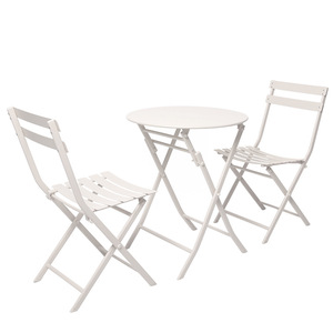 Ensemble <span class=keywords><strong>de</strong></span> salle à manger d'extérieur pliable <span class=keywords><strong>en</strong></span> métal 3 pièces, table <span class=keywords><strong>en</strong></span> <span class=keywords><strong>fer</strong></span> blanc et 2 chaises pour patio, balcon, café - Product Image 3