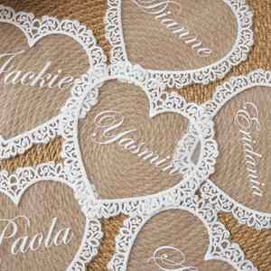 Heart-Shaped Lace Thermal Transfer Printed Wedding <b>Place</b> Reusable Custom Polyester Name <b>Cards</b> Romantic Table - Product Image 3