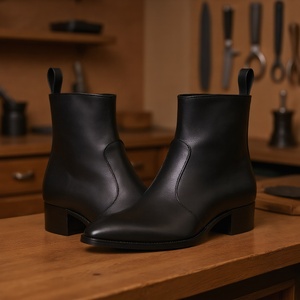 Stivali Chelsea di lusso classici da <span class=keywords><strong>uomo</strong></span> in <span class=keywords><strong>pelle</strong></span> nera con punta a punta e tacco grosso con tacco alto e suola in gomma - Product Image 2