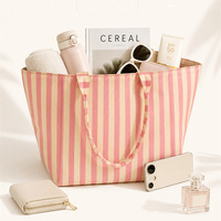 Sac fourre-tout personnalisé à rayures et blocs de couleur pour femmes, grande capacité, léger, sac à main à bandoulière, plage, voyage, shopping et trajets quotidiens
