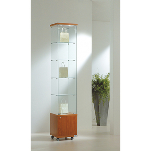 Vetrina in Vetro Temperato Color Ciliegia 40x40x220cm con Illuminazione LED e Faretti per Uso in Centri Commerciali Made in Italy LL OF422M - Product Image 1