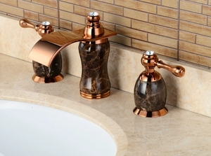 Salle de bain Laiton Cascade Sortie Café Net Jade Pierre Séparé Trois Trous Huit Pouces Trou Moyen Lavabo Robinets - Product Image 4