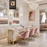 Nuevo Juego de Mesa y Silla de Manicura con Cubierta de Mármol de Vidrio Resistente a la Acetona, Ecológico y Duradero, Color Blanco para Salón de Uñas