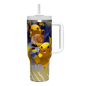 Gobelet à glace 40oz avec poignée <span class=keywords><strong>Pikachu</strong></span> Gobelet isolé en acier inoxydable Gobelet d'extérieur portable avec paille pour voiture - Product Image 5