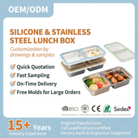 Boîte à lunch bento pour enfants en acier inoxydable 304, réutilisable, portable, étanche, avec couvercle en silicone, récipient de stockage alimentaire