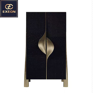 Meuble de bar à vin en bois massif et acier inoxydable, design contemporain personnalisé pour salon de villa de luxe, armoire de rangement Xc - Product Image 5