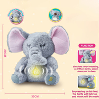 Peluche Éléphant Doux AJB avec Lumière LED et Musique, Jouet Apaisant pour Bébé, Sons de Respiration et de Ronflement, Aide au Sommeil Confortable