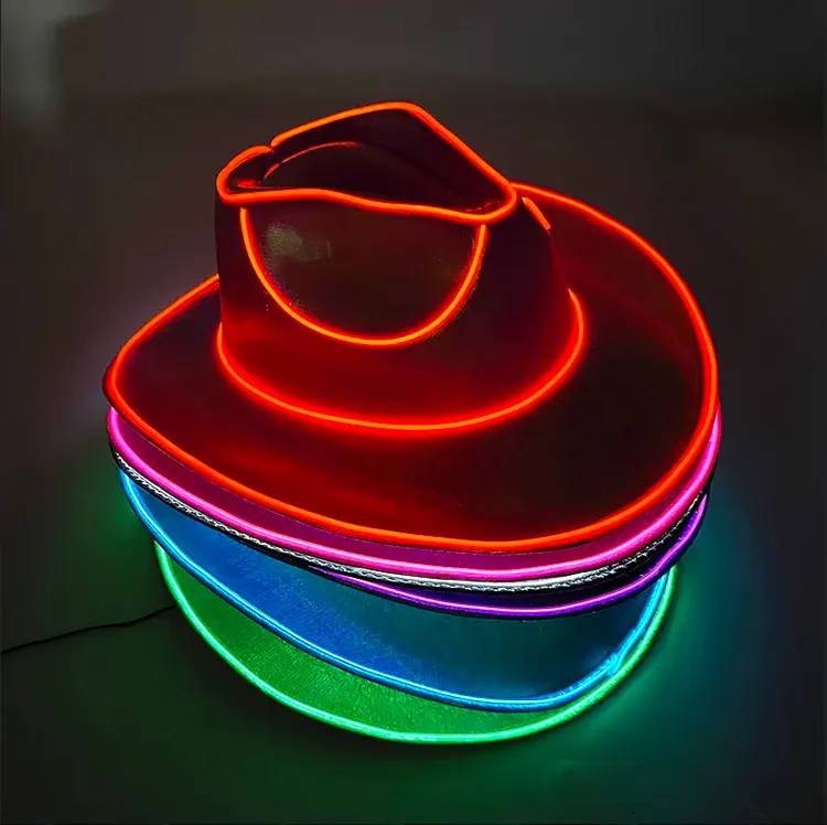 HOT Flashing EL Wire Light Up Jazz Gorros brillantes Unisex Fancy Party Hat Stage Show Costume Decoration Sombreros y gorras de vaquero