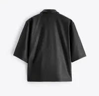 Kaos Batik Kasual Kerah Klasik Musim Panas Lengan Pendek Berkancing dengan Saku Dada Warna Hitam untuk Pria