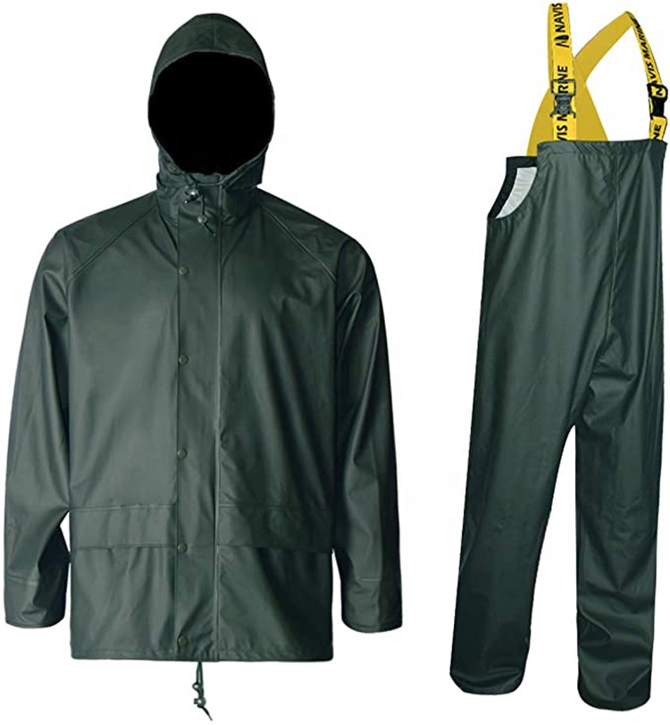 custom marine fishery aquaculture PU waterproof jacket with bib pants fishing rain suit foul weather gear