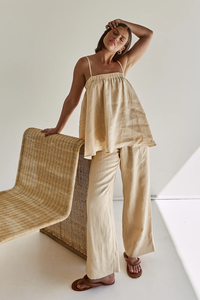 Nuovi arrivi Top e pantaloni senza maniche abito Casual <span class=keywords><strong>da</strong></span> <span class=keywords><strong>donna</strong></span> <span class=keywords><strong>in</strong></span> cotone e <span class=keywords><strong>lino</strong></span> Set due pezzi <span class=keywords><strong>da</strong></span> <span class=keywords><strong>donna</strong></span> - Product Image 3