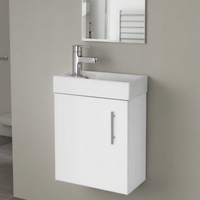 Meuble-lavabo mural moderne 400 mm, finition polie, porte simple, petit meuble de salle de bain, lavabo en MDF, charnières à fermeture douce