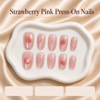 T1693 Kaixin Faux ongles à presser en acrylique, forme ellipse courte, motif fraise rouge et accents de points rouges, pour fête, fournitures pour ongles