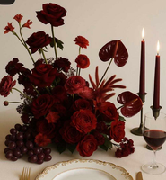 Arrangement floral artificiel de luxe bordeaux, roses rouges, anthuriums, lys calla, centre de table pour mariage, événement, décoration intérieure
