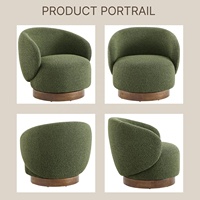 Fauteuil d'appoint pivotant moderne, fauteuil barillet rembourré en tissu performant, pieds en bois massif, mobilier modulaire pour la maison
