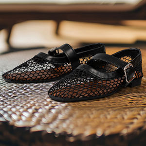 รองเท้าตาข่ายปลาสำหรับผู้หญิงรองเท้าบัลเล่ต์แบบหัวเข็มขัดเดี่ยวกลวงสำหรับฤดูร้อน - Product Image 3