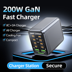 Chargeur de bureau multi-ports 200W GaN ultra-rapide 2 <span class=keywords><strong>USB</strong></span> + 8 ports Type-<span class=keywords><strong>C</strong></span> Smart QC3.0 PD3.0 pour ordinateur <span class=keywords><strong>portable</strong></span>/tablette/téléphone et plus (ignifuge) - Product Image 2
