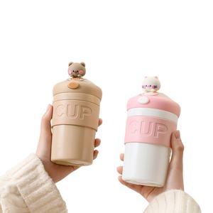 Nuevo Vaso <span class=keywords><strong>de</strong></span> Agua <span class=keywords><strong>de</strong></span> Vidrio <span class=keywords><strong>Bobo</strong></span>, Vaso <span class=keywords><strong>de</strong></span> Doble Capa con Pajita para Café, Diseño Animado, Bonito, con Asas, Vaso para Regalo, Venta al por Mayor - Product Image 1