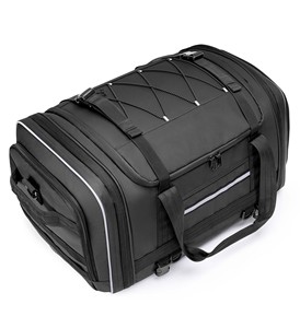 Bolsa de lona impermeable para motocicleta de PVC 500D personalizada de fabricante OEM de muestra gratis para viaje, bolsa para asiento trasero de motocicleta - Product Image 1