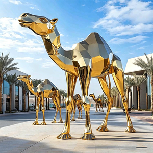 Escultura de Camello de Acero Inoxidable Dorado Grande, Estilo Medio Oriente, Mascota Icónica, Estatua de Camello con Acabado de Espejo Metálico - Product Image 2