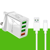 Charge rapide prise britannique 4 Ports adaptateur secteur USB chargeur mural de téléphone avec câble de données chargeur mural USB adaptateur de voyage pour Macbook
