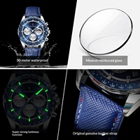 Montre à quartz pour homme POEDAGAR 879, sportive et luxueuse, cadran bleu, lunette tachymètre, bracelet en cuir, étanche, lumineuse, date, montre-bracelet