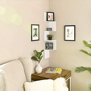Estante flotante blanco de <span class=keywords><strong>4</strong></span> niveles con diseño en zigzag para montaje en pared de esquina, estante de almacenamiento de plástico para Herramientas de limpieza de vajilla - Product Image 2