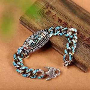 Pulsera de Turquesa Popular con Seis Caracteres de Palabras Verdaderas y Nueve Ojos Tianzhu, Pulsera Masculina de Moda, Estilo Hip Hop Personalizado - Product Image 2