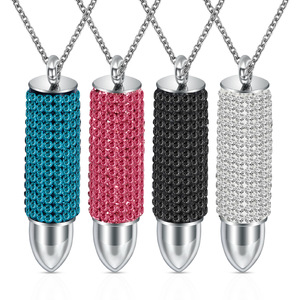 Colgante de Acero Inoxidable con Incrustaciones de Diamantes en Forma de Bala, Cadena de Acero Inoxidable de 16 mm, Color Azul, Negro, Blanco, Rosa, para Uso Diario - Product Image 1