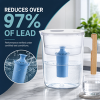 Carafe filtrante sans BPA de qualité alimentaire pour eau potable, 10 tasses, 150 gallons, en Tritan sans BPA, élimine le fluorure, le chlore, le plomb et les impuretés TDS