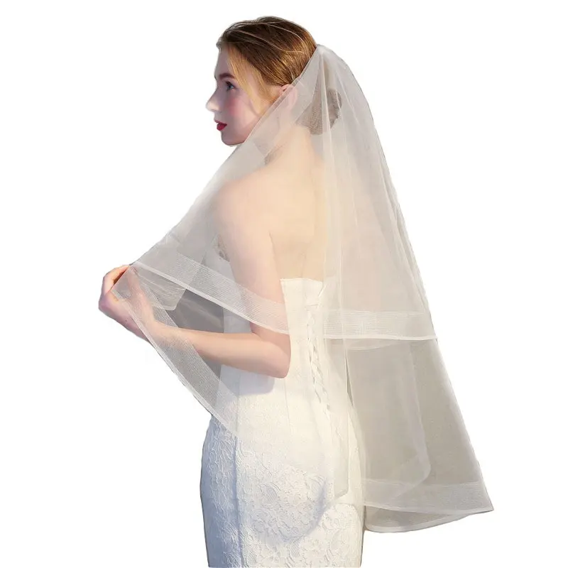 सरल और लघु डबल स्तरित स्कार्फ के साथ दुल्हन शादी घूंघट पोशाक गर्म बेच सामान बाल कंघी और उत्तम लोचदार