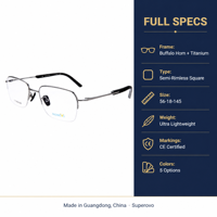 Gafas ópticas Superovo de titanio puro, cuadradas, ligeras, de media montura, con lentes y diseño Gold Buffalo para miopía.