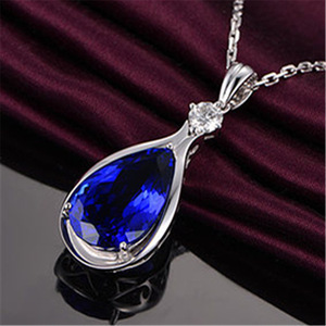 Meilong Teardrop Pendant Necklace Blue Crystal Zinc Alloy Claw Setting Women's Gift Jewelry - Product Image 2