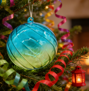 Adorno Navideño de Cristal Azul Verde Degradado, Bola con Patrón de Remolino, Decoración para Árbol, Ecológico, Hecho a Mano, Color Personalizado, OEM, BSCI - Product Image 3