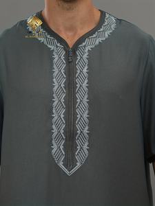 Túnica de Al Haramain para Hombre, Gris, de Algodón, Manga Corta, Larga hasta el Suelo, Estilo Oriental, para Todas las Temporadas - Product Image 6