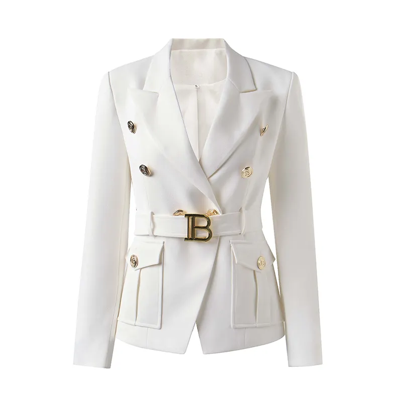 Blazer Factory Luxury Quality Classic Style Office White Black Women Pocket Blazers with Blet