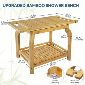 Bamboo <b>bathroom</b> <b>stool</b>, two-tier, multi-functional, suitable for home use, made of wood, ideal for changing shoes and washing - Product Image 5