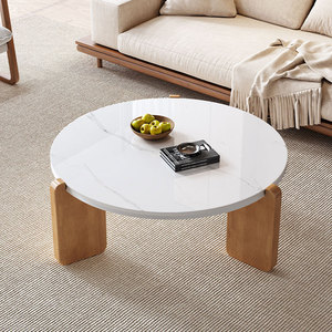 Cream Style Fruit Platter Home Tea Table Light Luxury Small Apartment Italian Rock Board Solid Wood Tea Table Sofa <b>Side</b> Table - Product Image 2