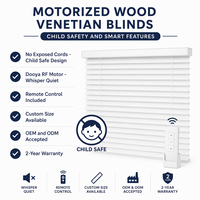 Stores alvéolaires motorisés à lattes de bois de 50 mm, télécommande RF, blanc laqué, pour chambre, maison intelligente, anti-UV, sur mesure, OEM, simple