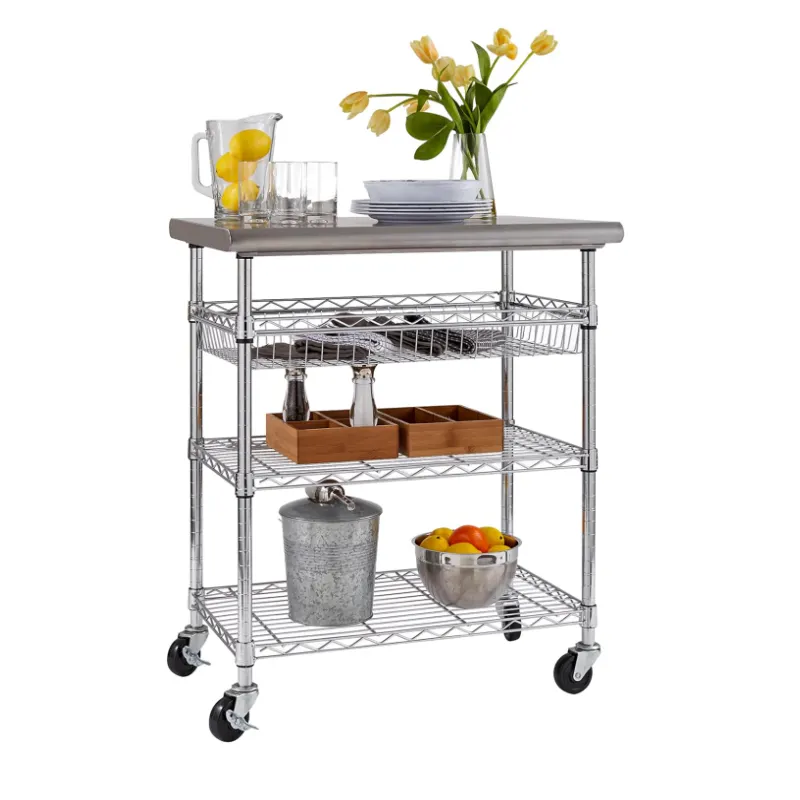 Aangepaste Commerciële Werktafel Utility Cart Prep Station Voor Restaurant Keuken Garage Hotel Home Rvs Top Nsf