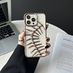 Coque de téléphone 3D en forme d'arête de poisson, creuse, avec bordure mate électro-plaquée, dissipation de chaleur, antichoc, pour <span class=keywords><strong>iPhone</strong></span> 13 14 15 16 Pro Max - Product Image 1