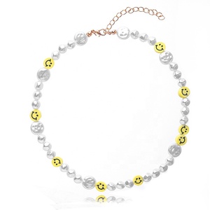 Collar de encaje hecho a mano para hombres y mujeres, piedra azul, flor, ojo malvado, dorado, Y2K, Perla de resina, polímero, arcilla - Product Image 1