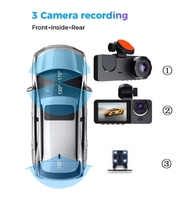 Kamera Mobil Y15 1080P 3 Lensa Layar IPS 2 Inci Penglihatan Malam Perekam Mengemudi Monitor Parkir Dashcam DVR untuk Kendaraan Mobil