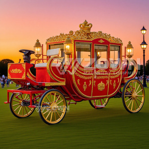 Calèche électrique rouge royale avec ornements dorés, design couronne, lampe vintage pour mariage et utilisation en parc - Product Image 1