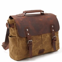 Custom Waterproof Men's Crossbody Messenger Computer Laptop Bag Vintage Heavy Duty Waxed Canvas